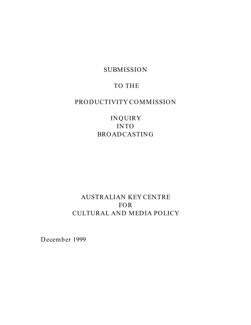 Submission to the Productivity Commission