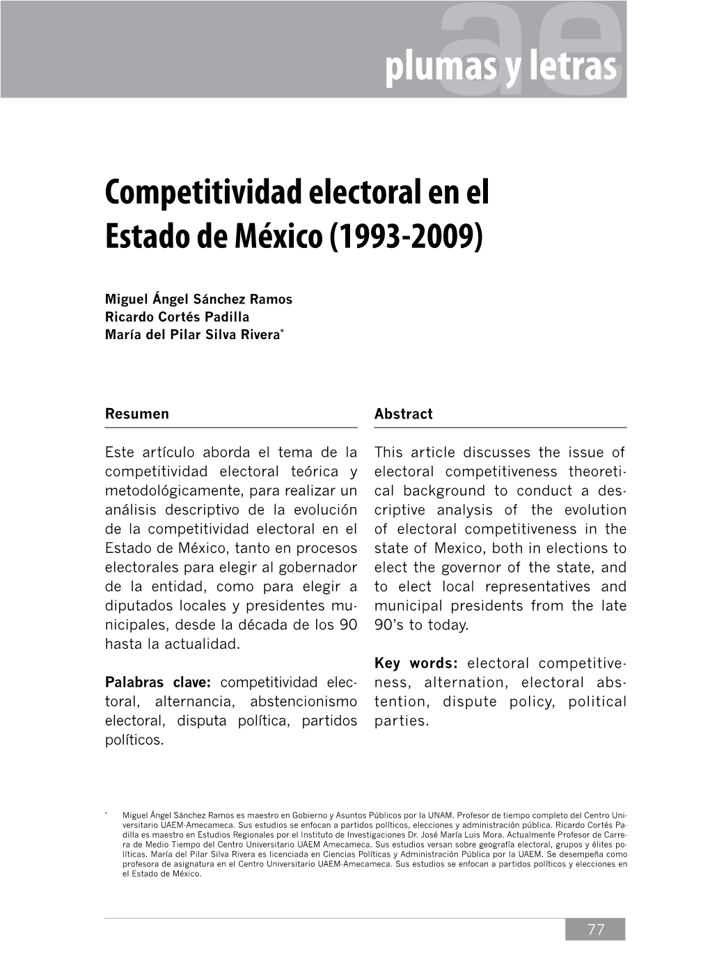 Competitividad Electoral En El Estado De México (1993-2009)
