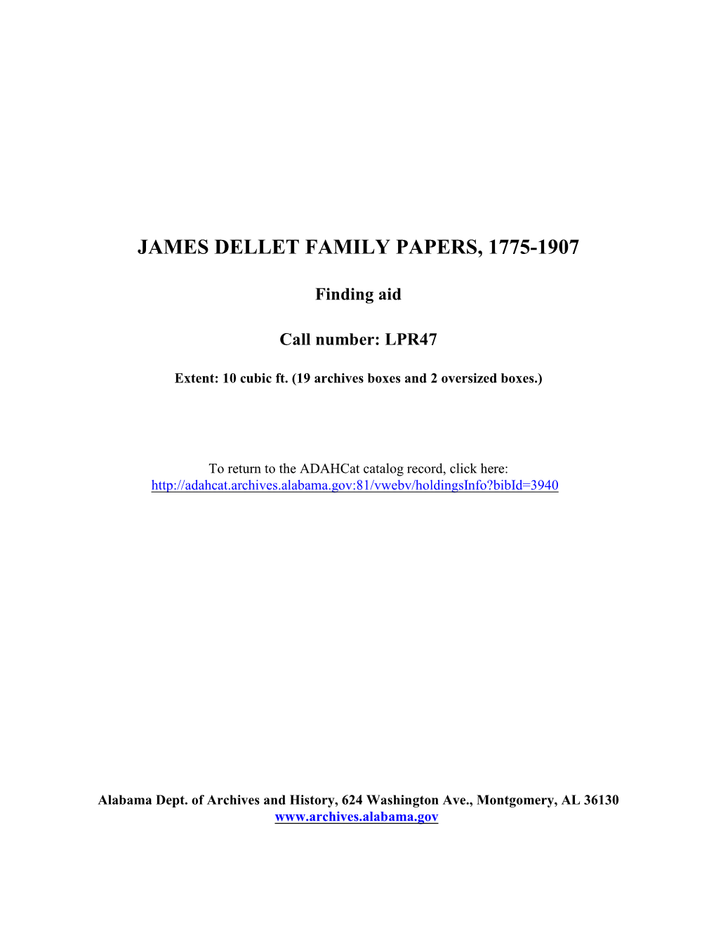 James Dellet Family Papers Finding