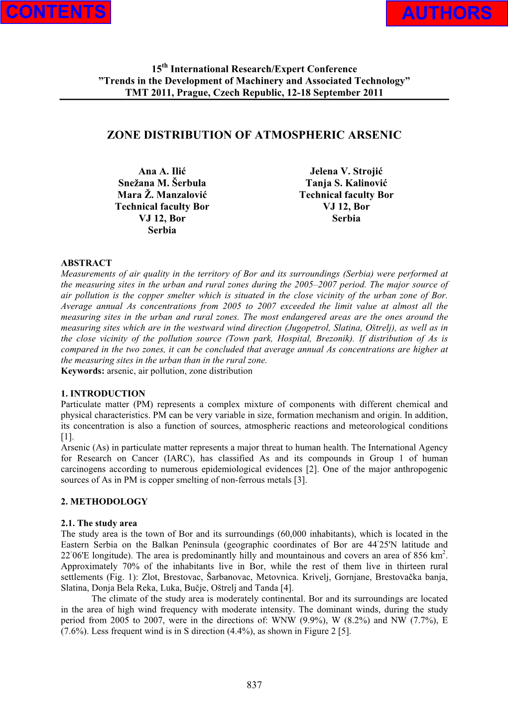 Zone Distribution of Atmospheric Arsenic