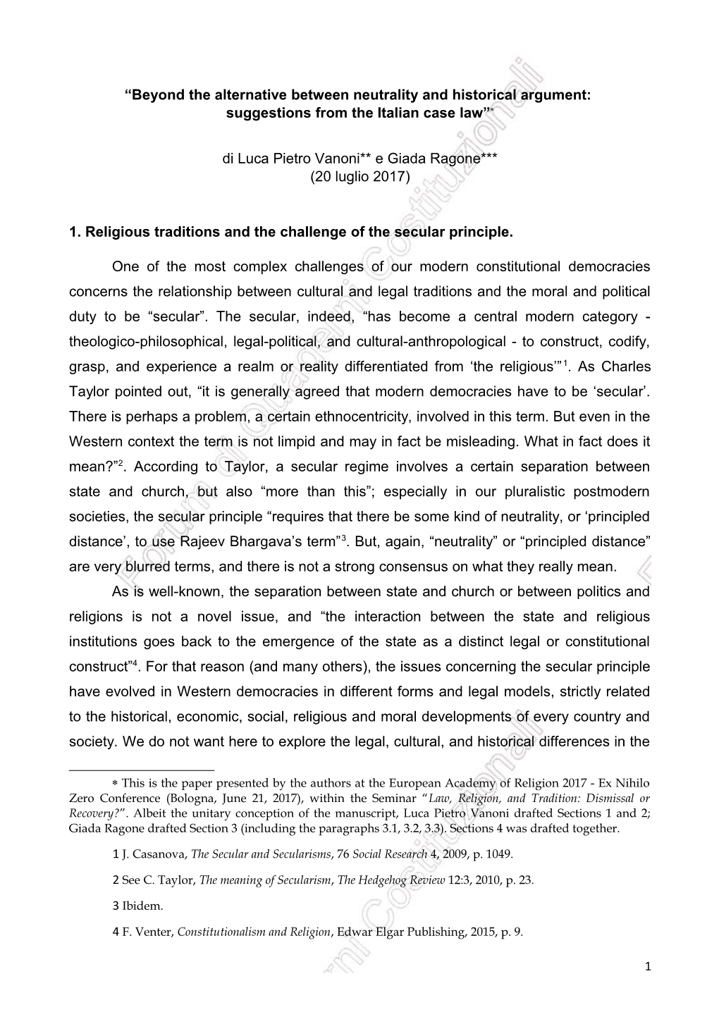 “Beyond the Alternative Between Neutrality and Historical Argument: Suggestions from the Italian Case Law”