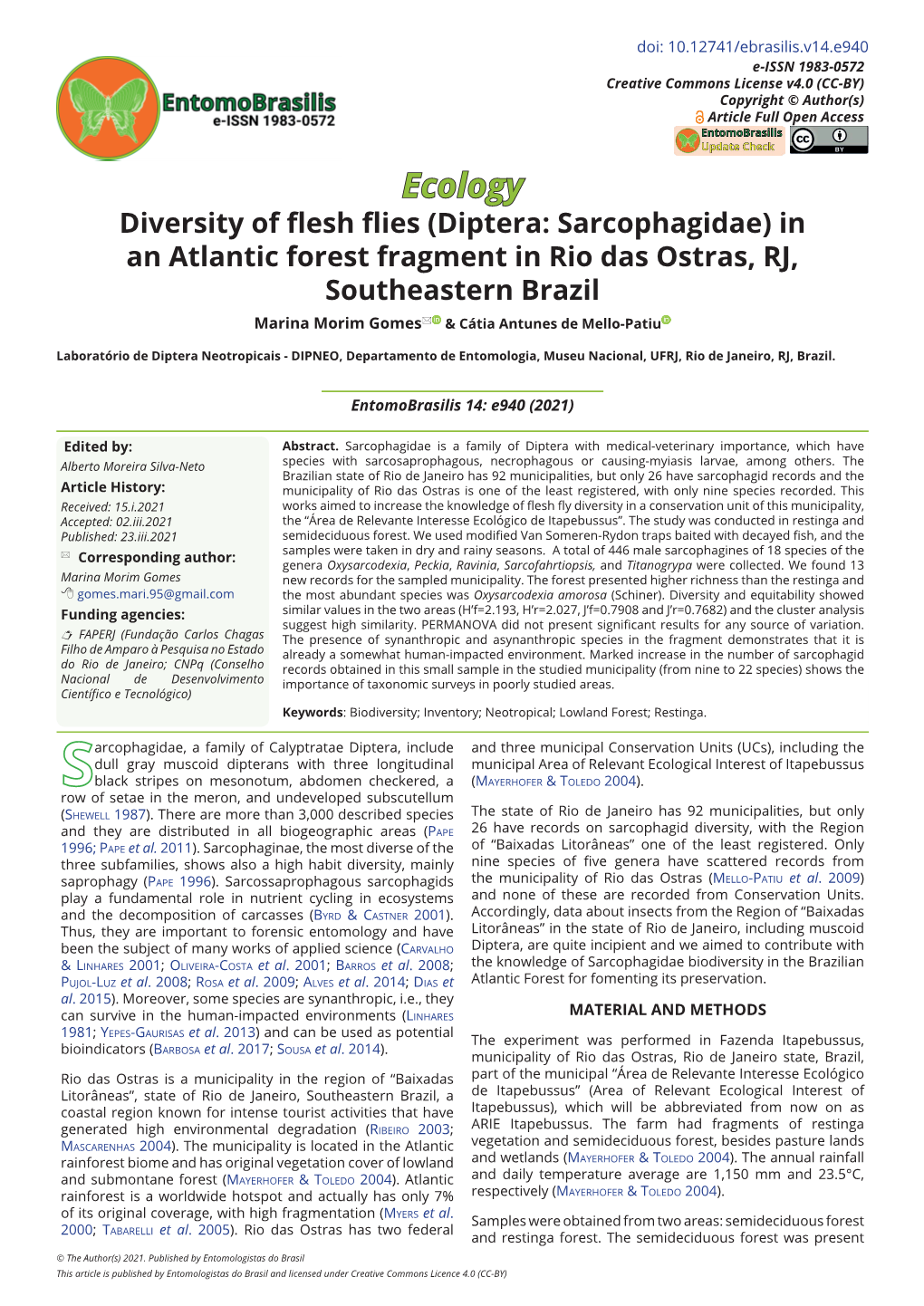 Diversity of Flesh Flies (Diptera: Sarcophagidae) in an Atlantic Forest