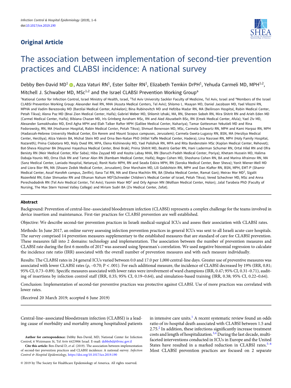 The Association Between Implementation of Second-Tier Prevention Practices and CLABSI Incidence: a National Survey
