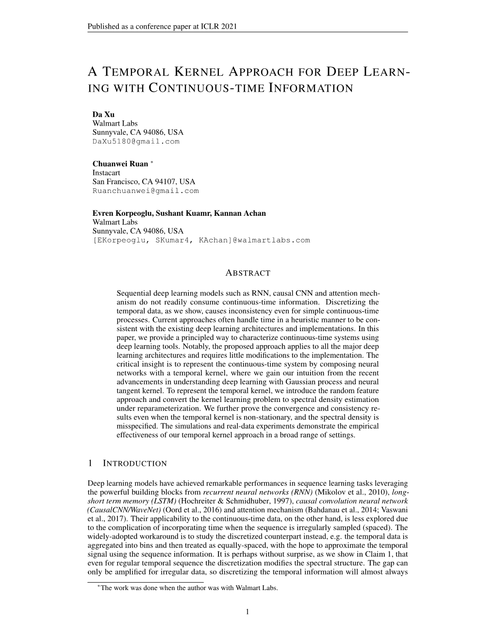 A Temporal Kernel Approach for Deep Learn