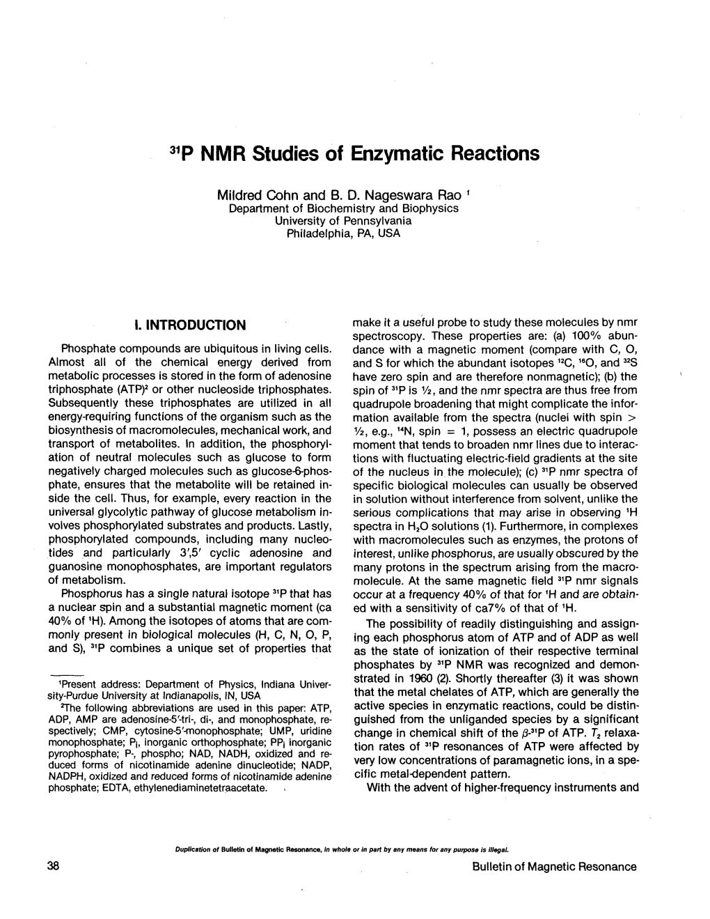 31P NMR Studies of Enzymatic Reactions