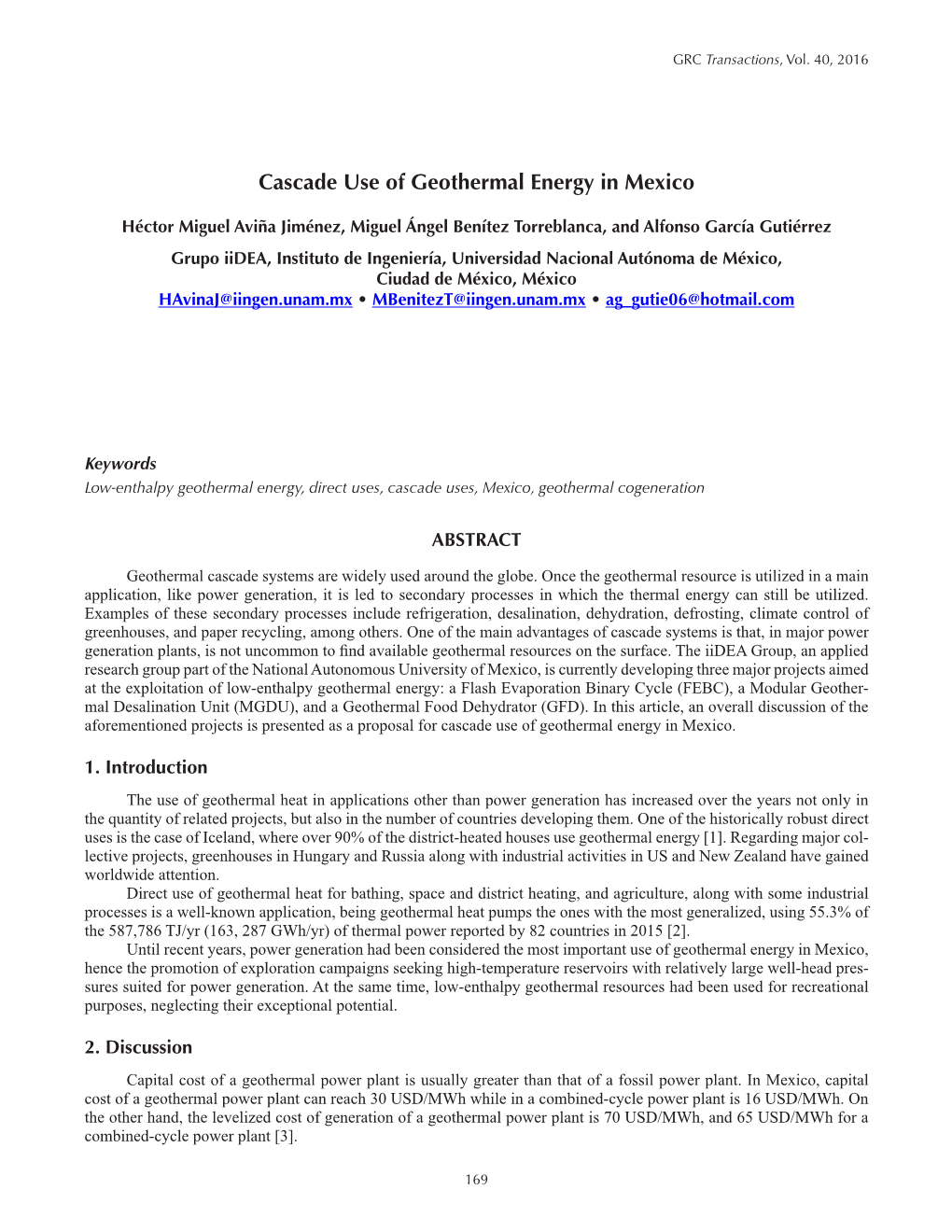 Cascade Use of Geothermal Energy in Mexico