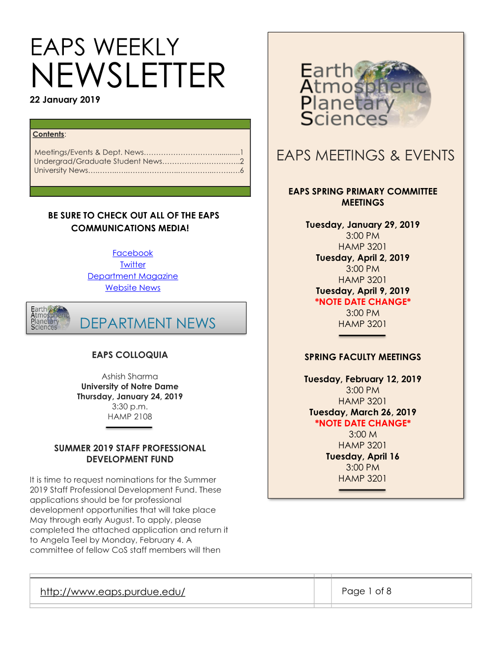 EAPS Weekly Newsletter: January 22, 2019