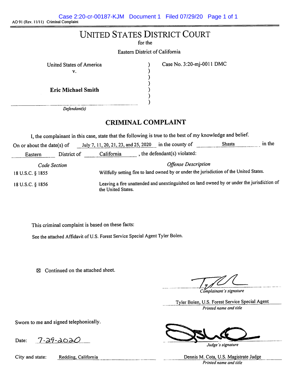 Case 2:20-Cr-00187-KJM Document 1 Filed 07/29/20 Page 1 of 1 Case 2:20-Cr-00187-KJM Document 1-1 Filed 07/29/20 Page 1 of 39