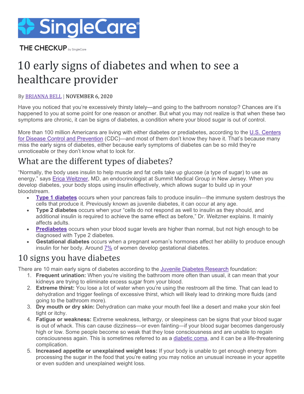 10 Early Signs of Diabetes and When to See a Healthcare Provider