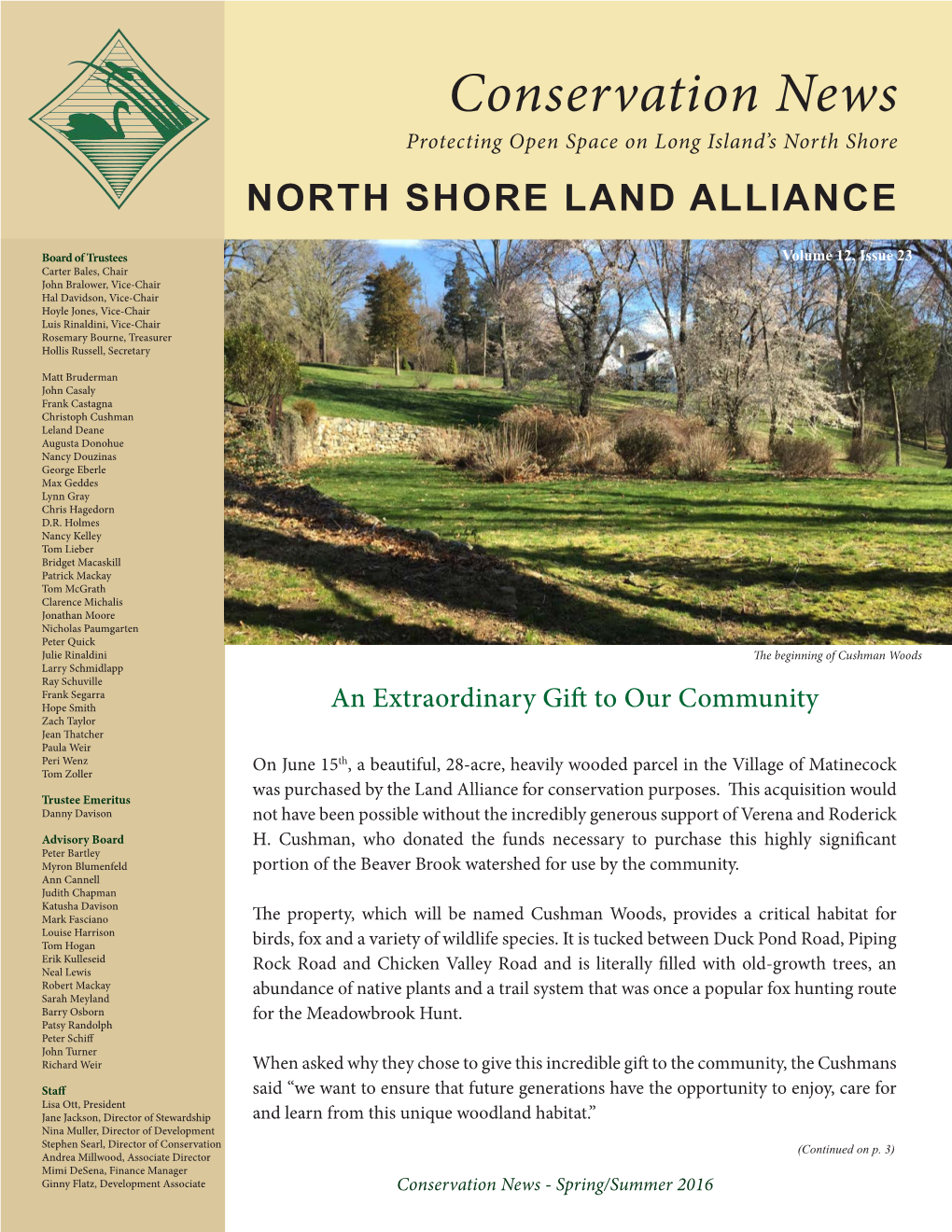 Conservation News Protecting Open Space on Long Island’S North Shore NORTH SHORE LAND ALLIANCE
