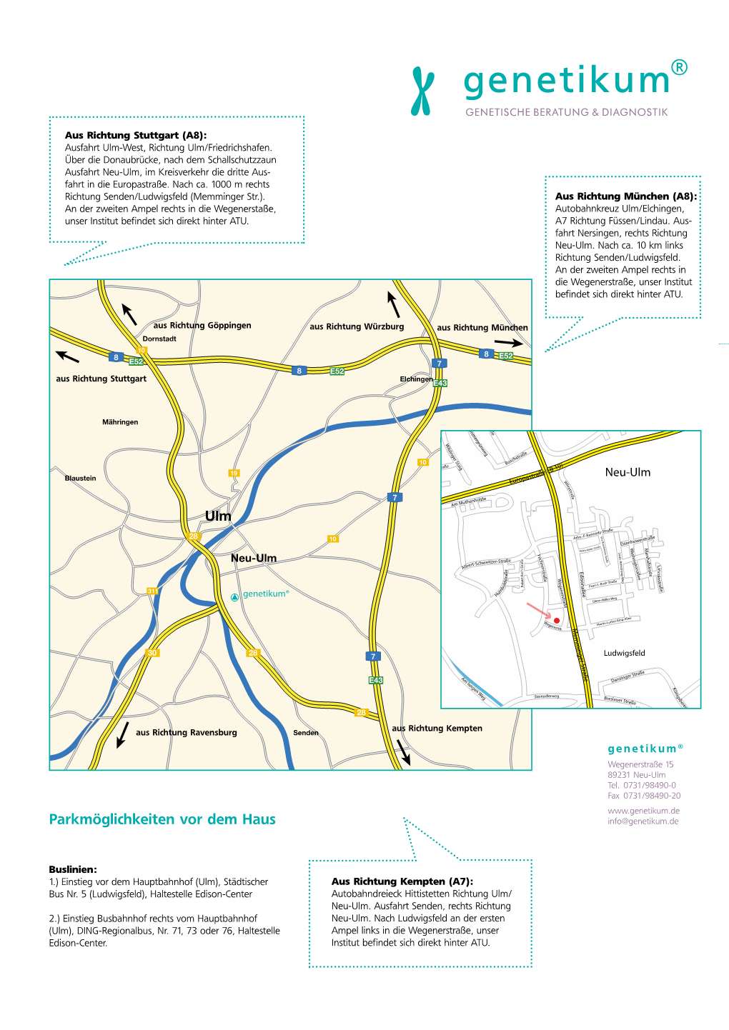 Wegbeschreibung Genetikum Neu-Ulm