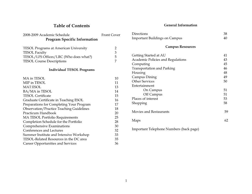 Table of Contents General Information