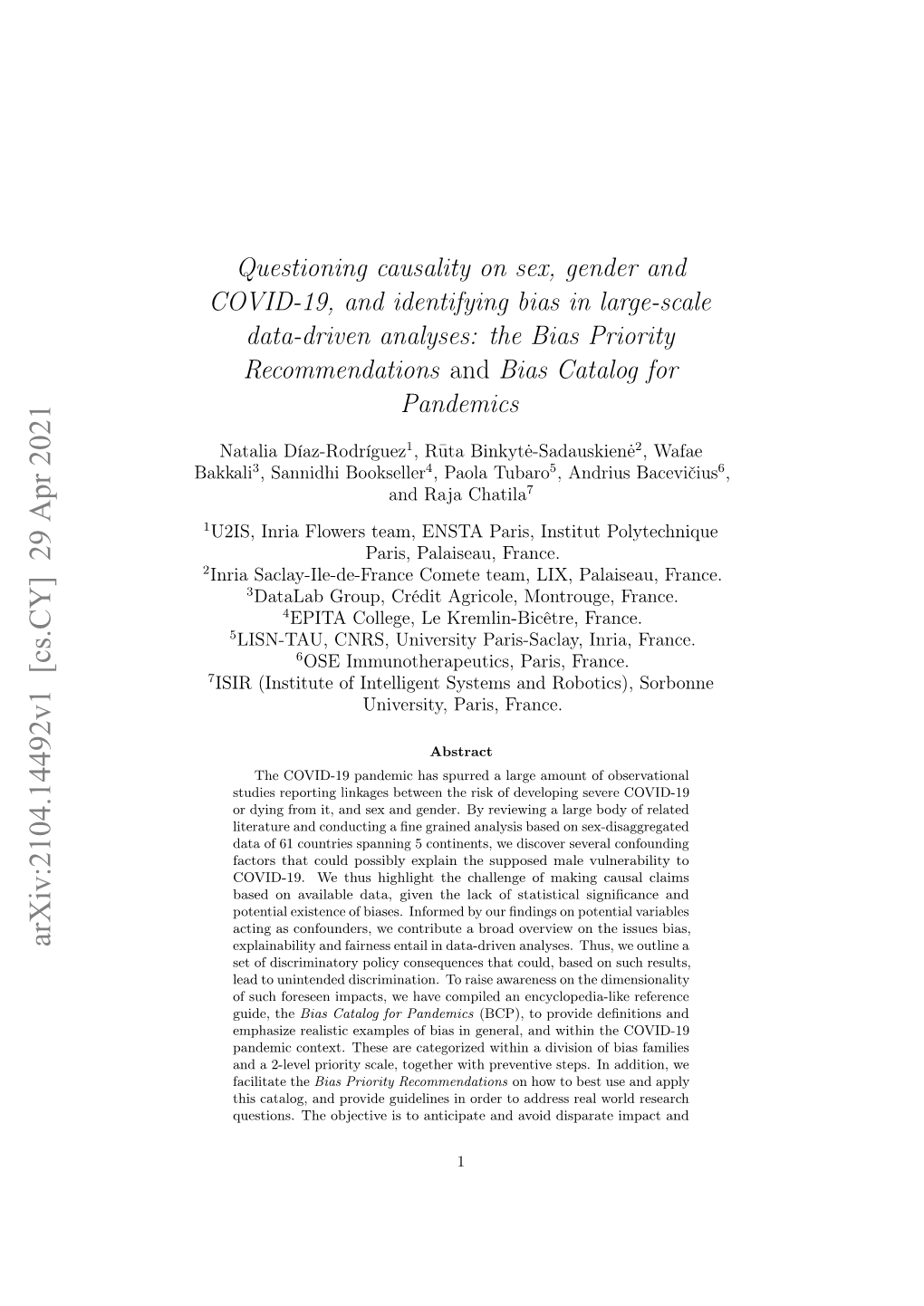 Questioning Causality on Sex, Gender and COVID-19, and Identifying Bias