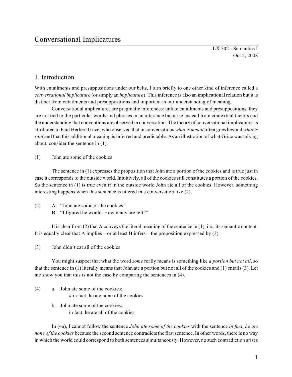 Grice's Theory of Conversational Implicatures