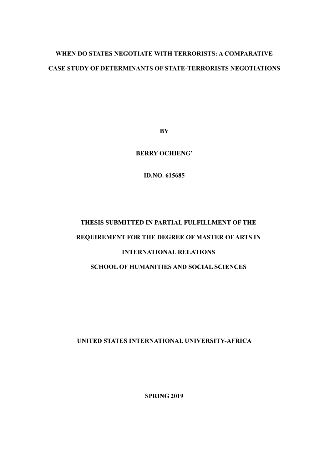 When Do States Negotiate with Terrorists: a Comparative