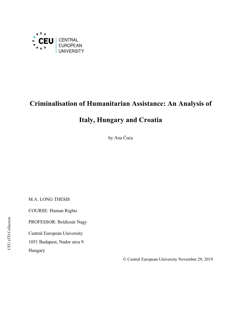 Criminalisation of Humanitarian Assistance: an Analysis of Italy