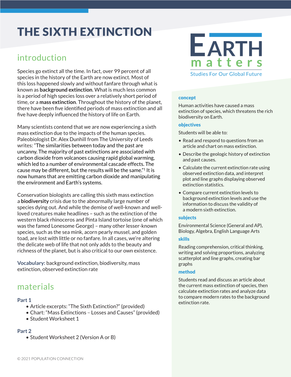 THE SIXTH EXTINCTION Introduction