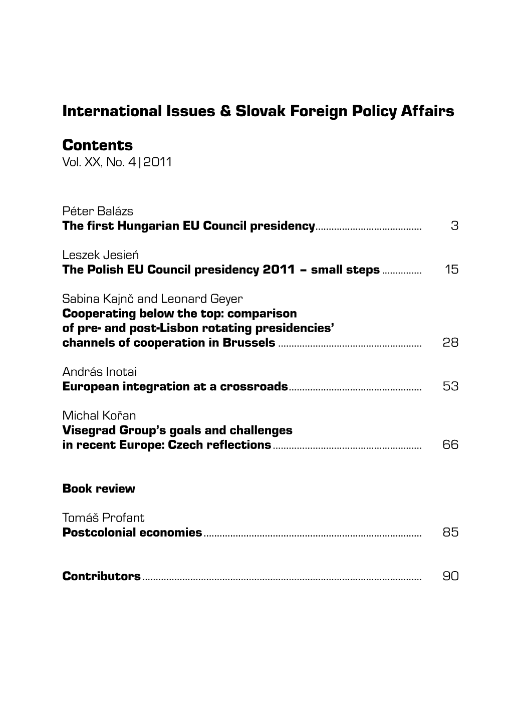 International Issues & Slovak Foreign Policy Affairs Contents