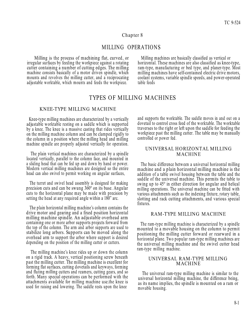 Milling Operations Types of Milling Machines