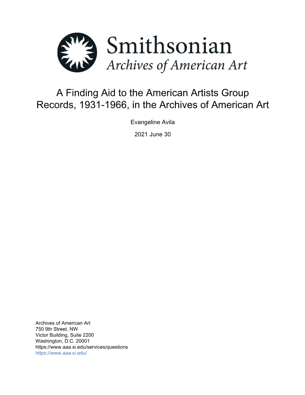 A Finding Aid to the American Artists Group Records, 1931-1966, in the Archives of American Art