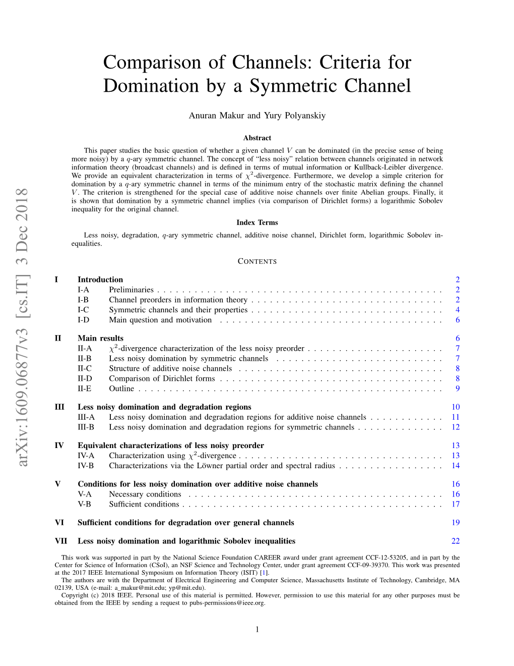 Comparison of Channels: Criteria for Domination by a Symmetric Channel