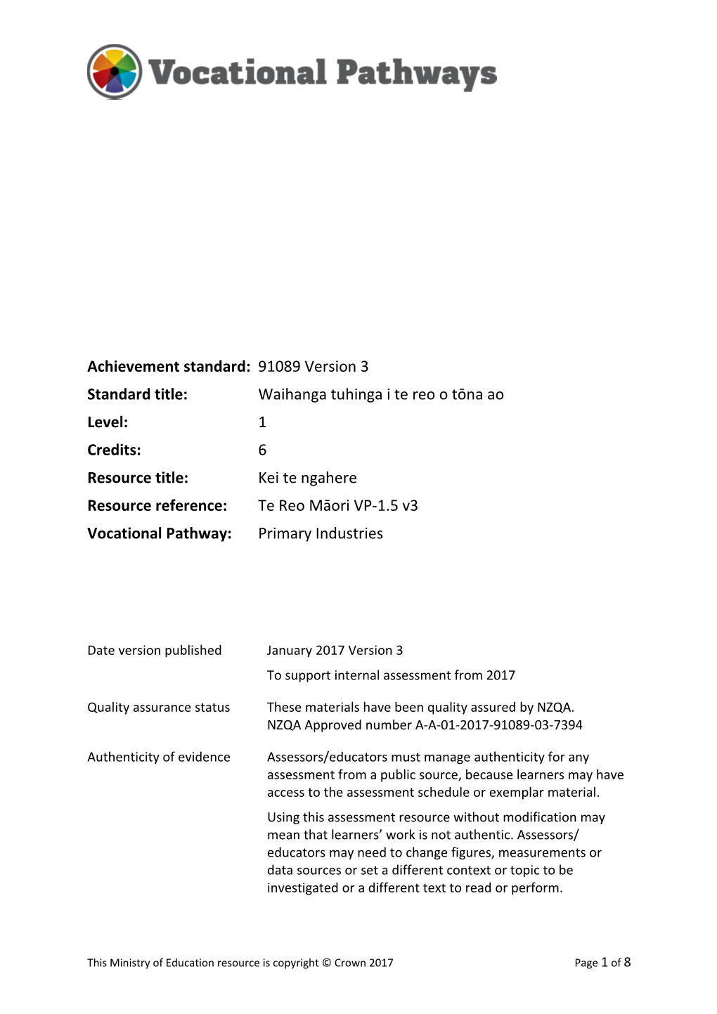 Vocational Pathways Internal Assessment Resource s10