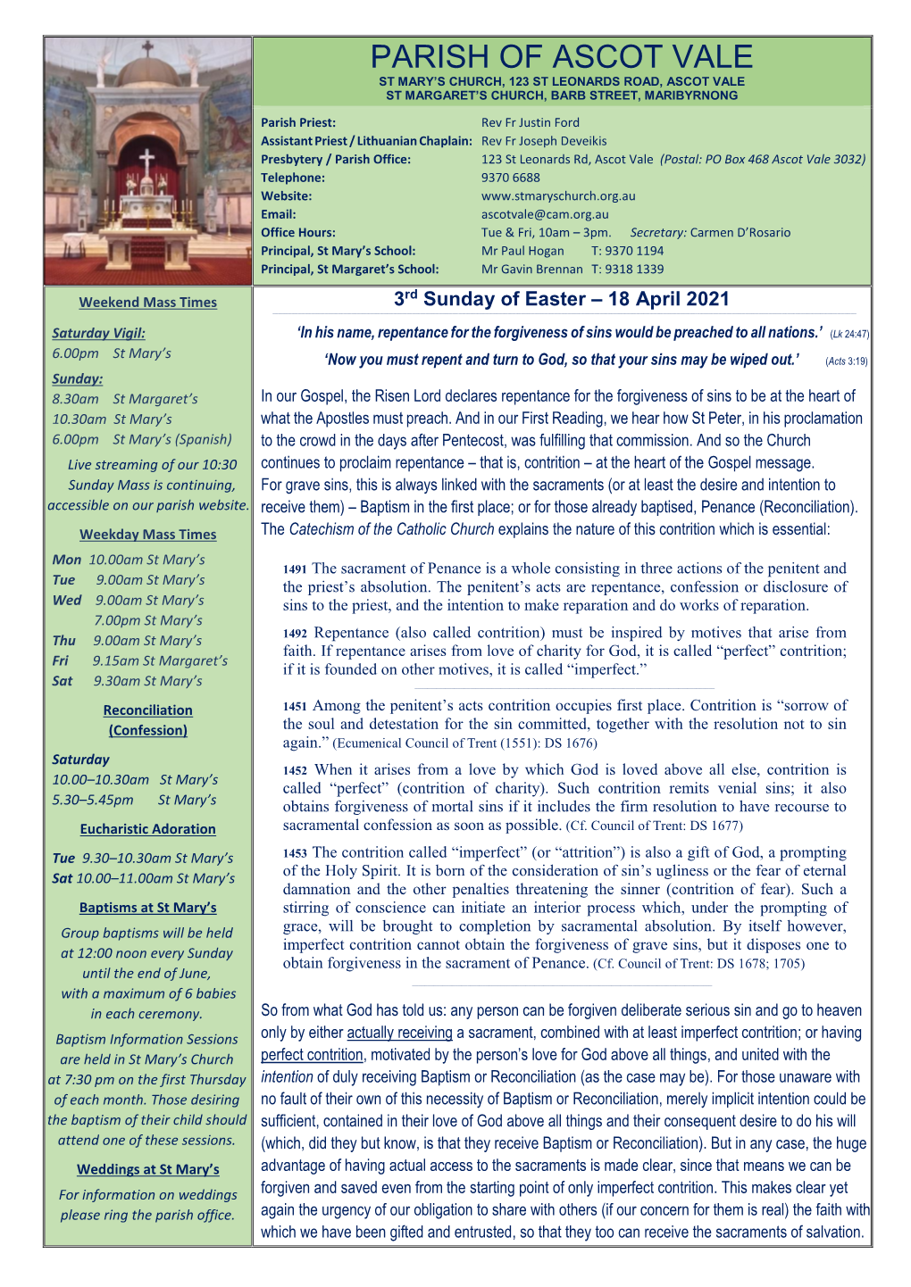 Parish Bulletin, 18 April 2021