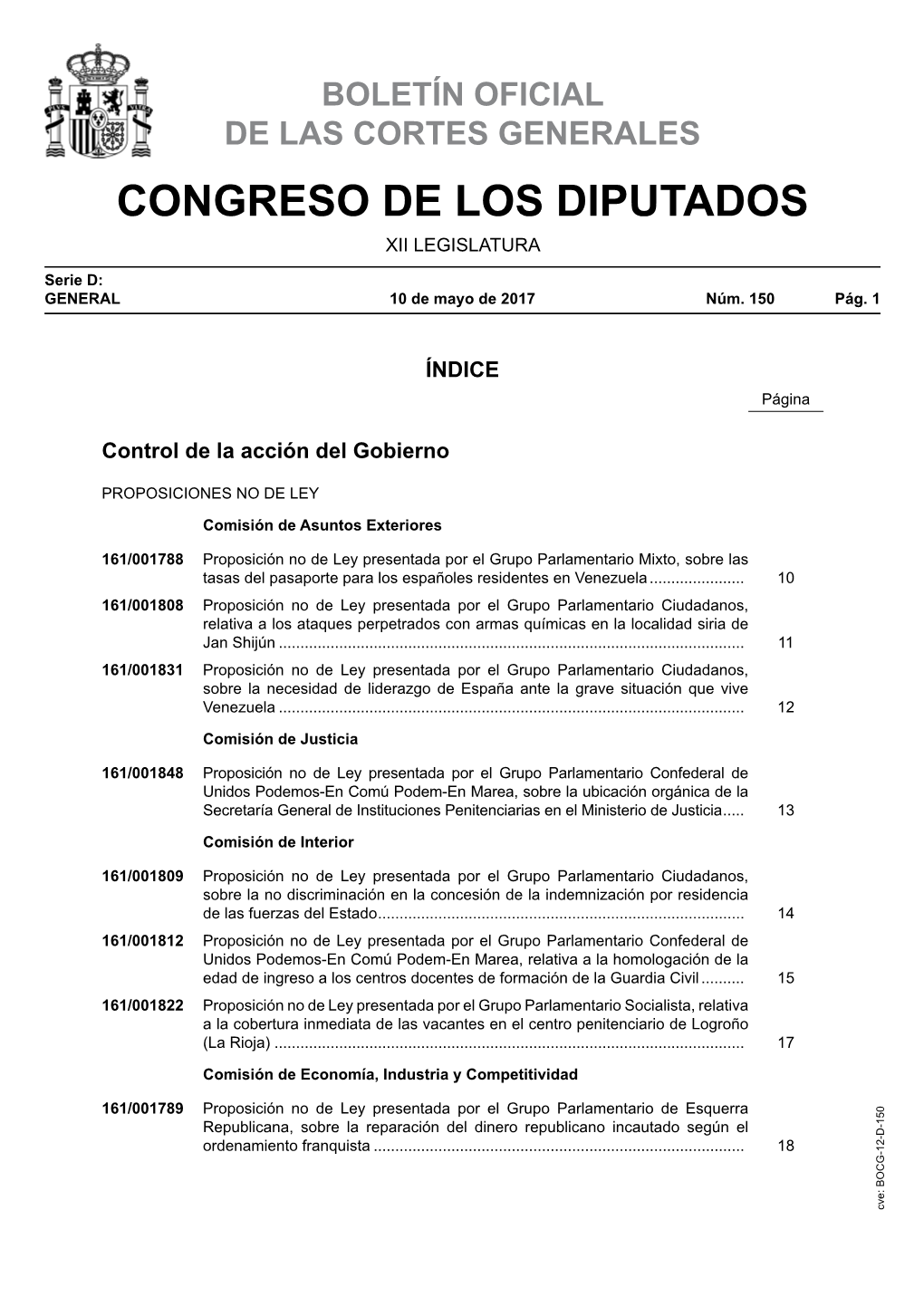 Boletín Oficial De Las Cortes Generales Congreso De Los Diputados Xii Legislatura