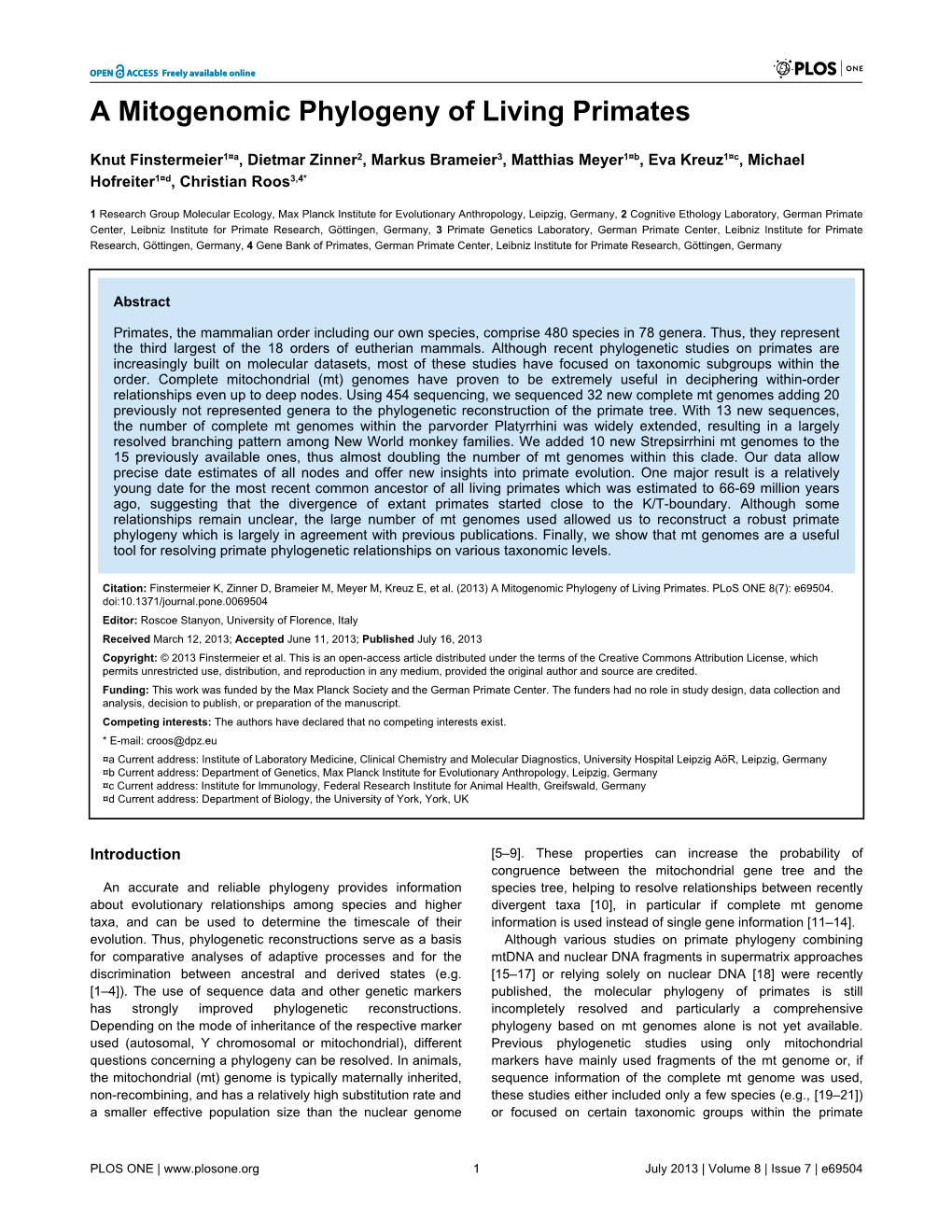 A Mitogenomic Phylogeny of Living Primates