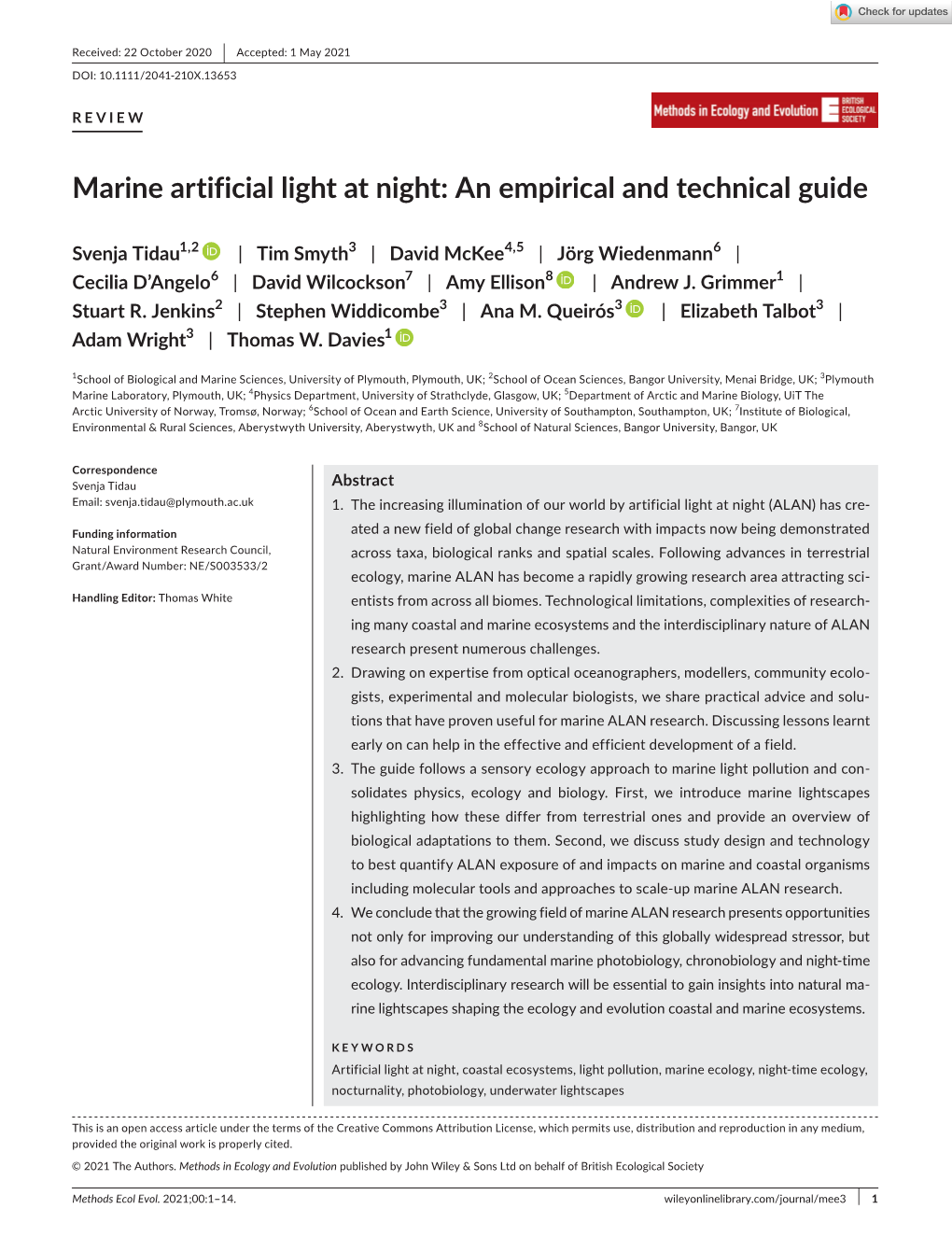 Marine Artificial Light at Night: an Empirical and Technical Guide