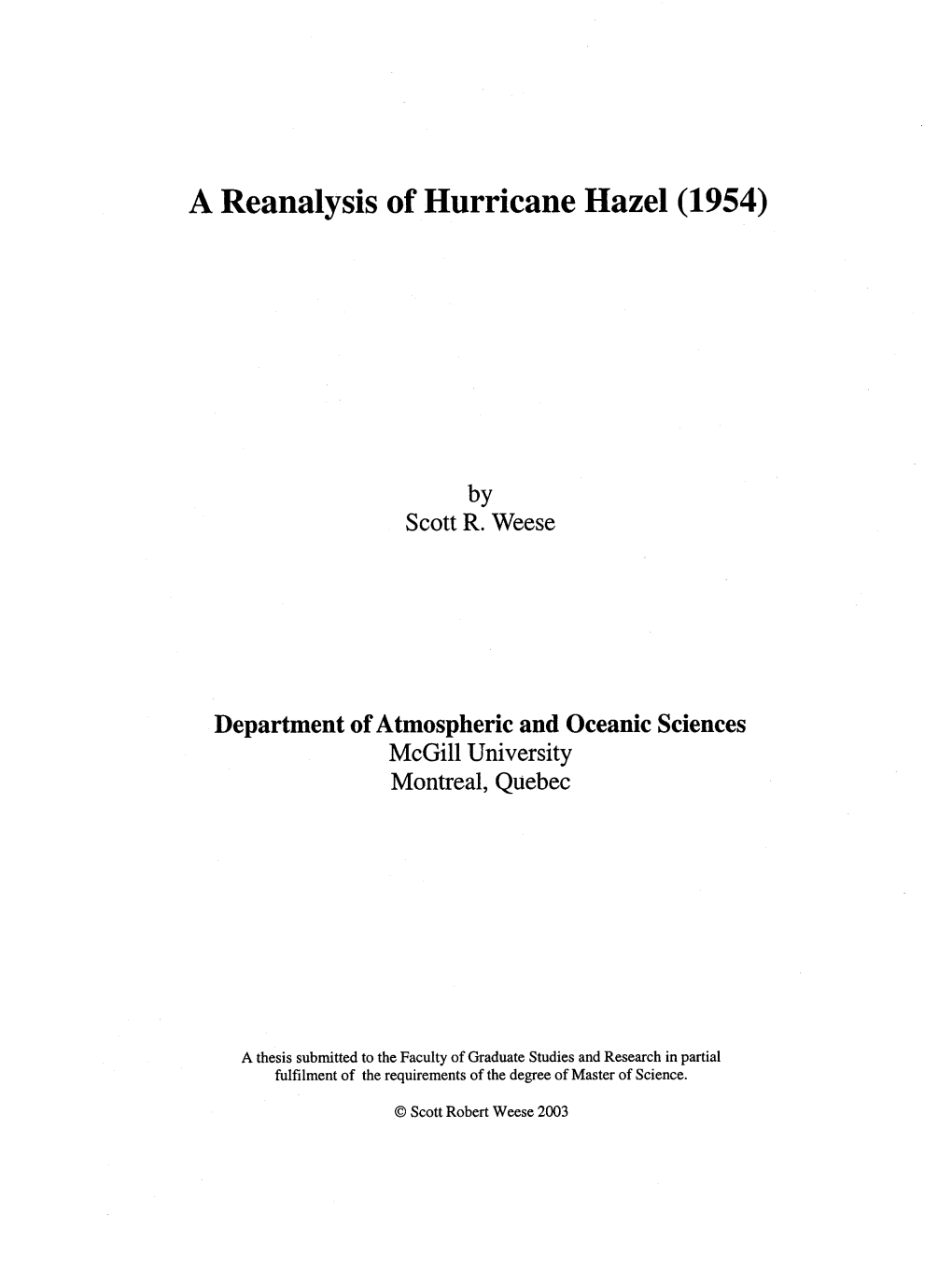 A Reanalysis of Hurricane Hazel (1954)