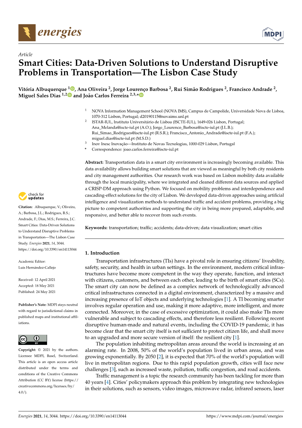 Smart Cities: Data-Driven Solutions to Understand Disruptive Problems in Transportation—The Lisbon Case Study