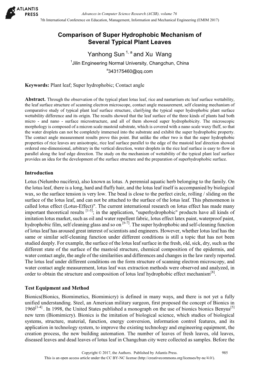 Comparison of Super Hydrophobic Mechanism of Several Typical Plant Leaves