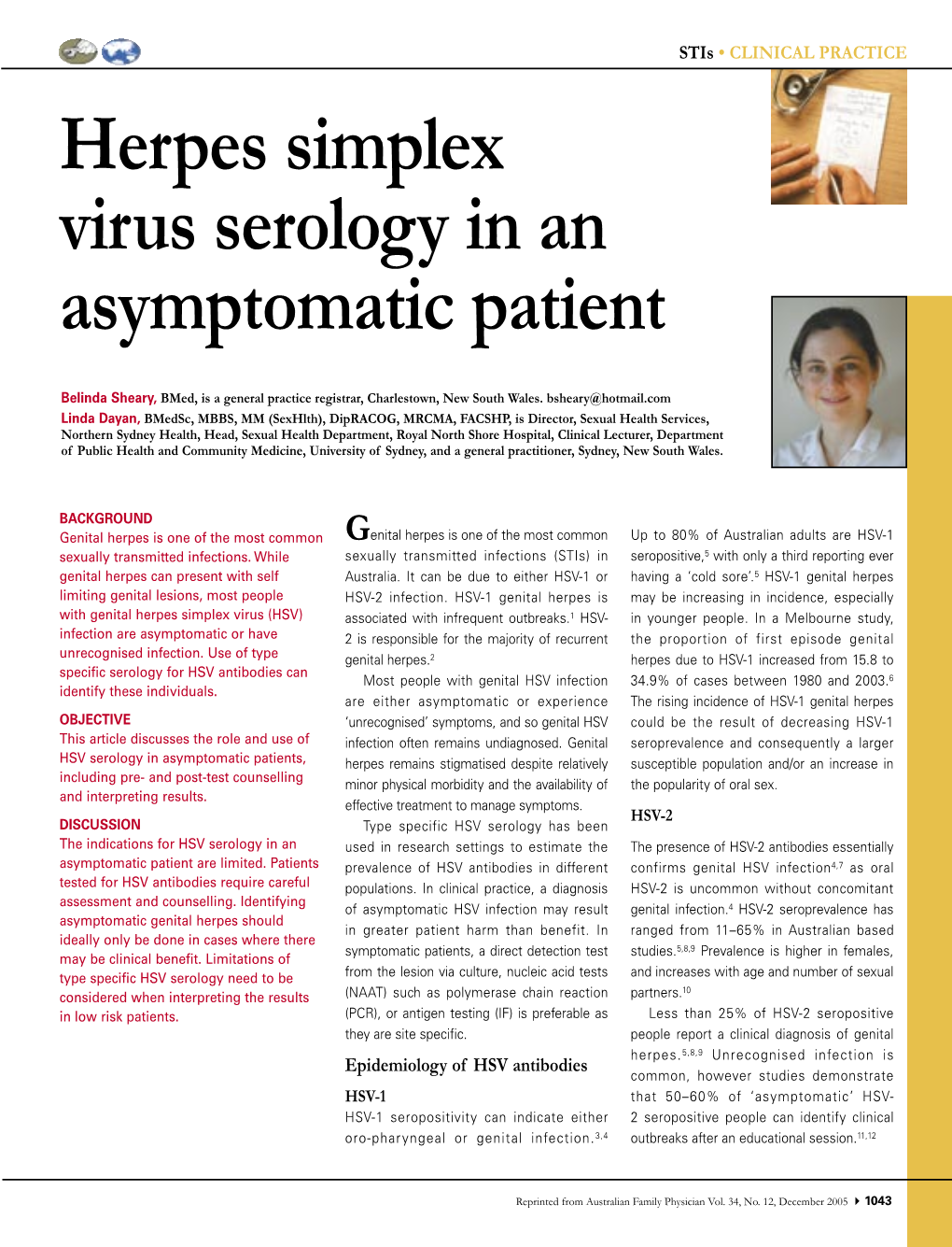 Herpes Simplex Virus Serology in an Asymptomatic Patient