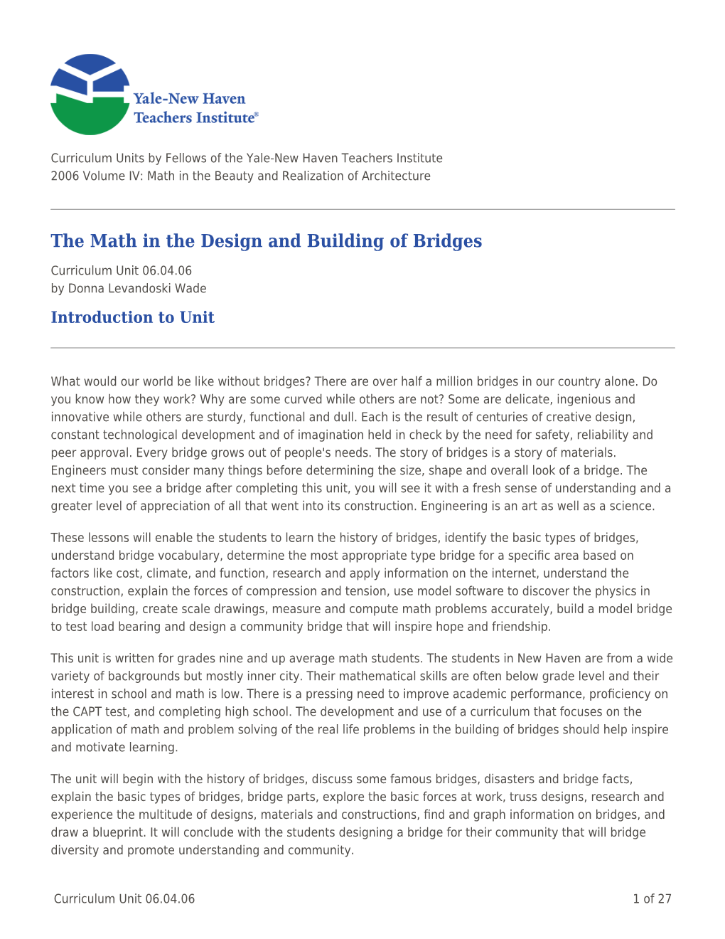 The Math in the Design and Building of Bridges