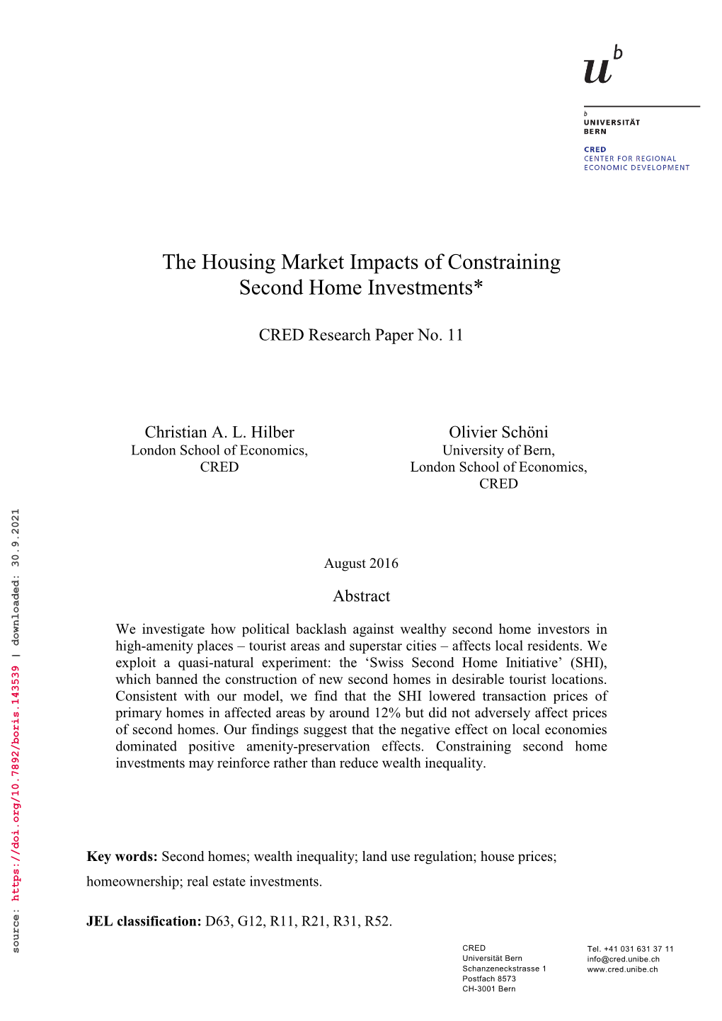 The Housing Market Impacts of Constraining Second