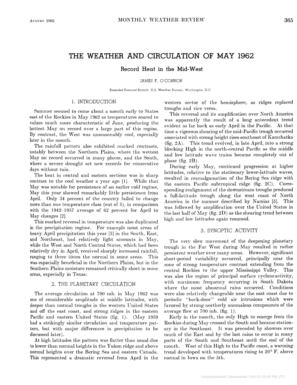 THE WEATHER and CIRCULATION of MAY 1962 Record Heat in the Mid-West