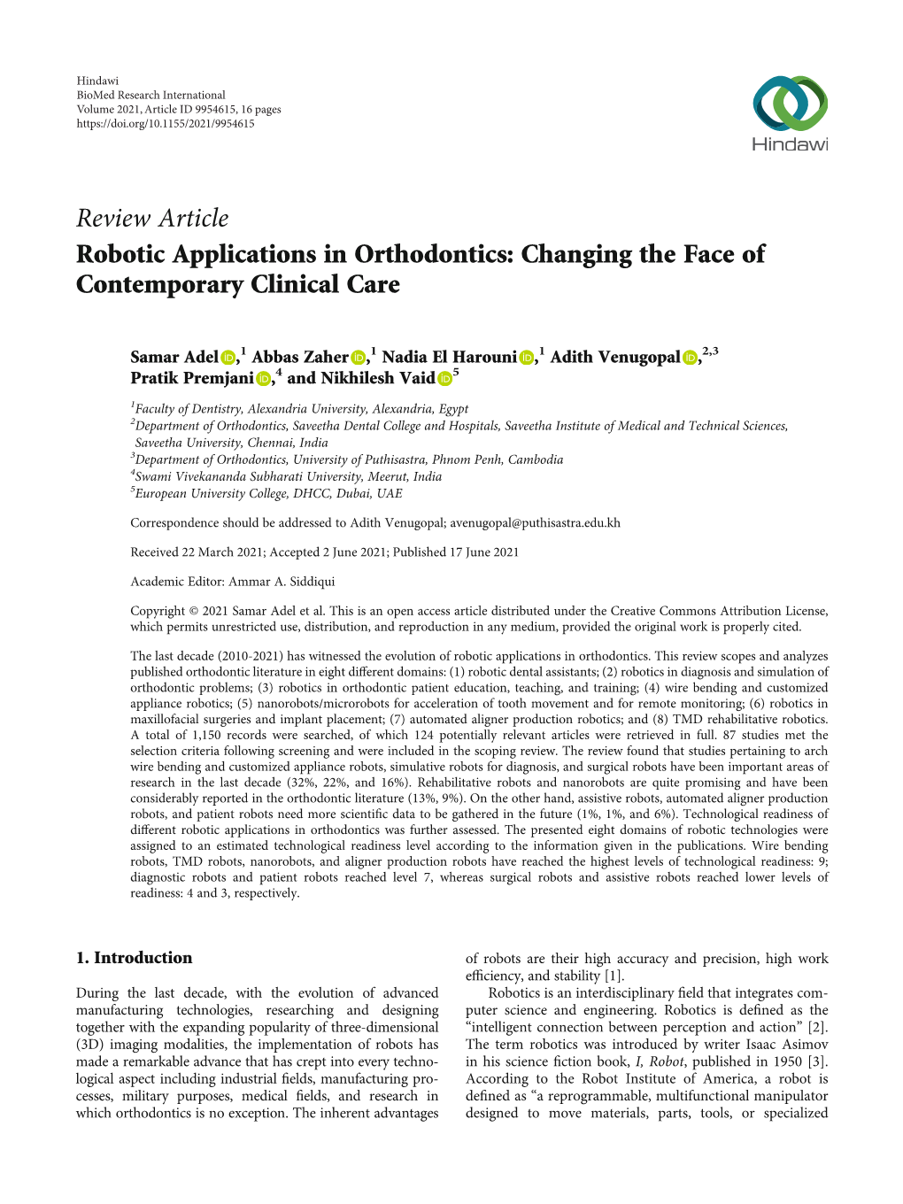 Robotic Applications in Orthodontics: Changing the Face of Contemporary Clinical Care