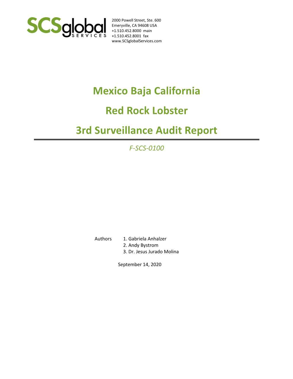 Mexico Baja California Red Rock Lobster 3Rd Surveillance Audit Report F-SCS-0100