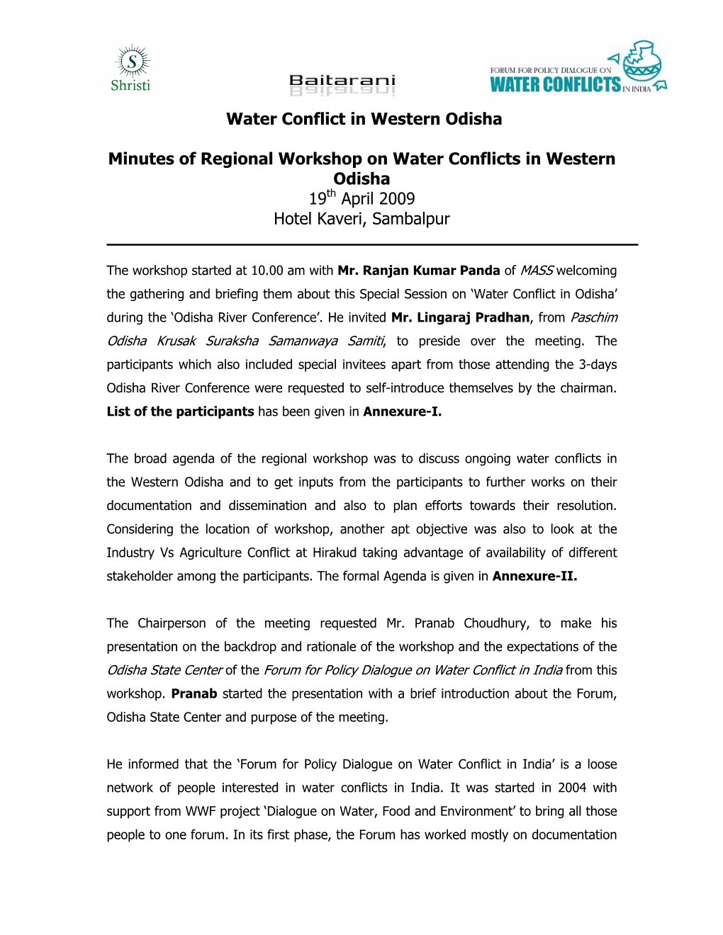 Water Conflict in Western Odisha