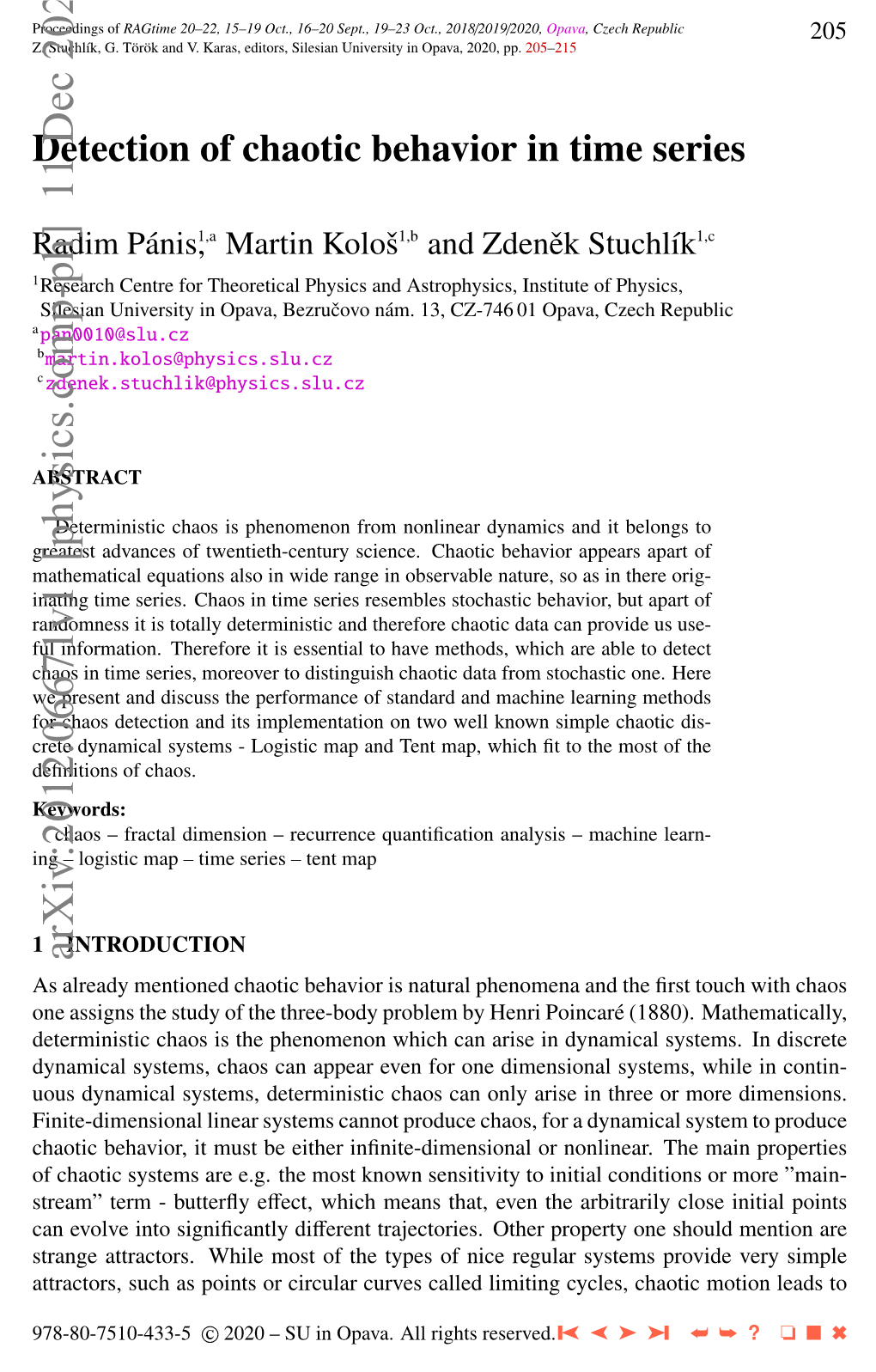 Detection of Chaotic Behavior in Time Series