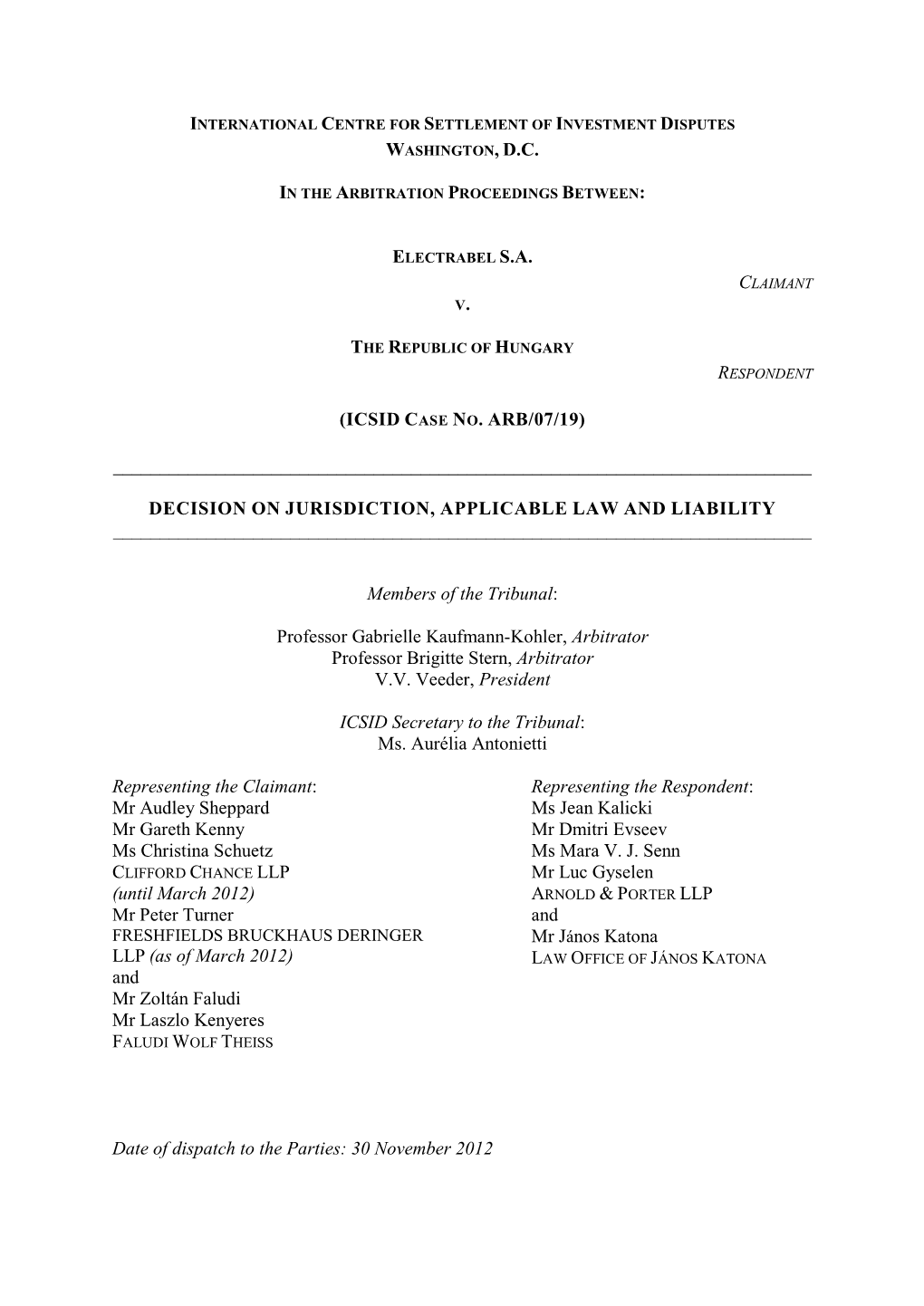 (Icsid Case No. Arb/07/19) Decision on Jurisdiction