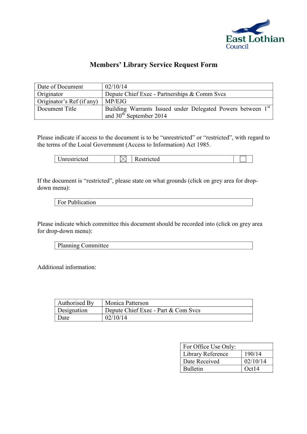 Members' Library Service Request Form