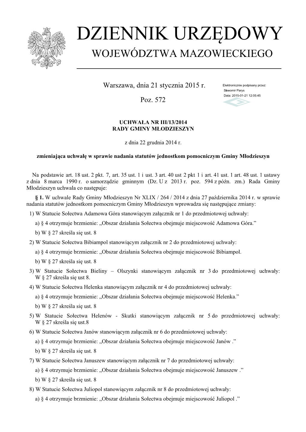 Uchwała Nr III/13/2014 Z Dnia 22 Grudnia 2014 R