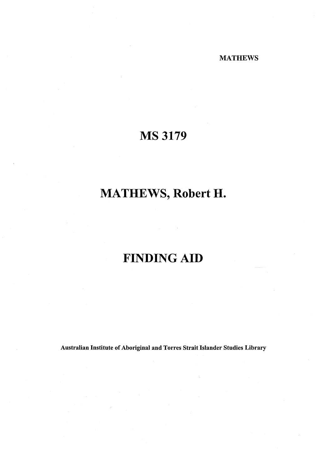 MS 3179 MATHEWS, Robert H. FINDING