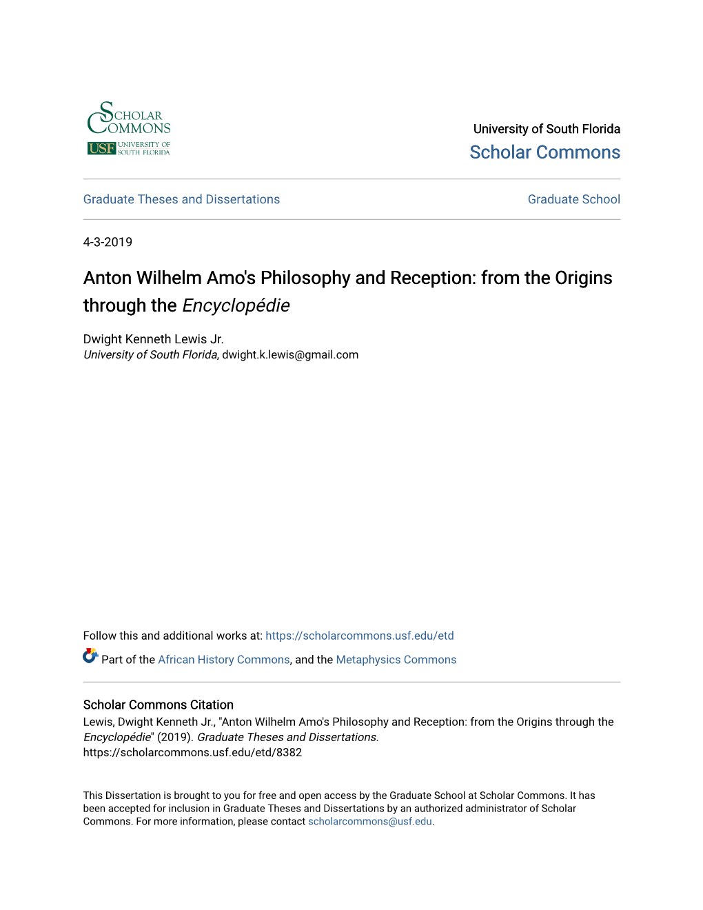 Anton Wilhelm Amo's Philosophy and Reception: from the Origins Through the Encyclopédie