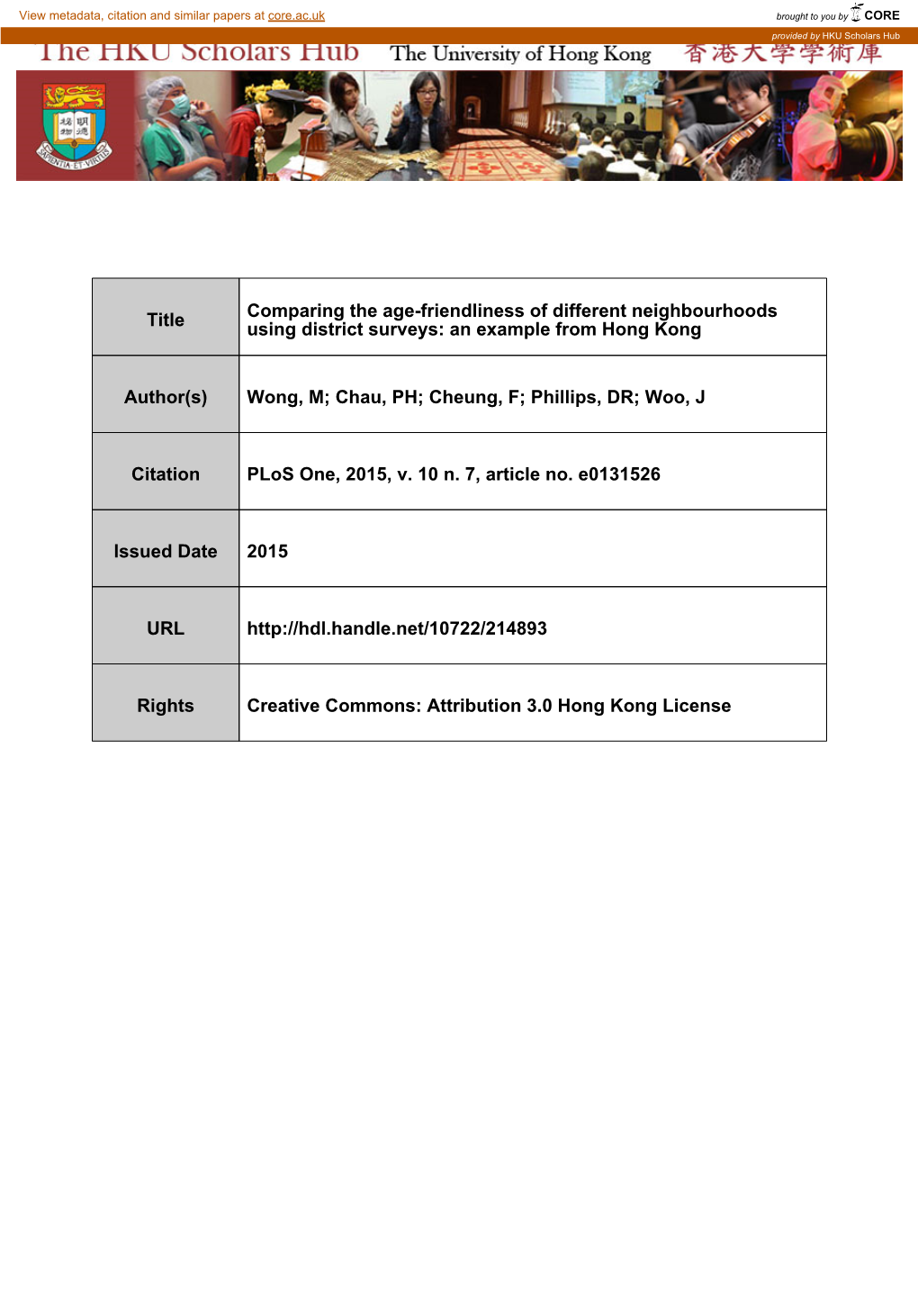 Comparing the Age-Friendliness of Different Neighbourhoods Title Using District Surveys: an Example from Hong Kong