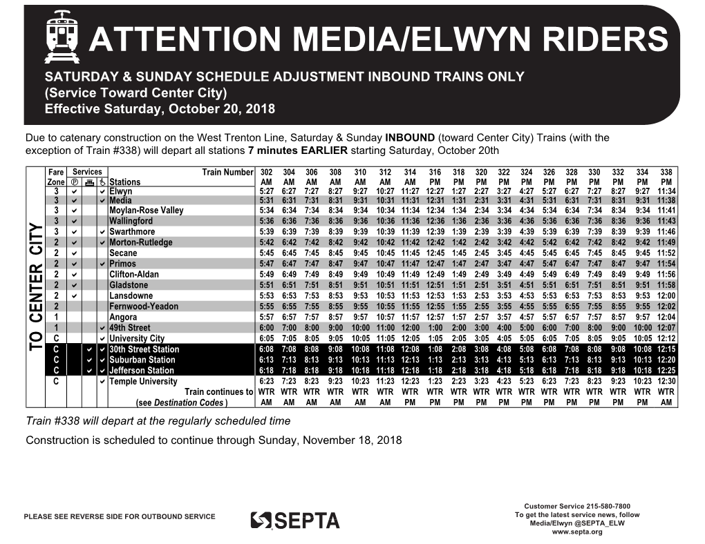 Media/Elwyn Line Saturday & Sunday Timetable Oct