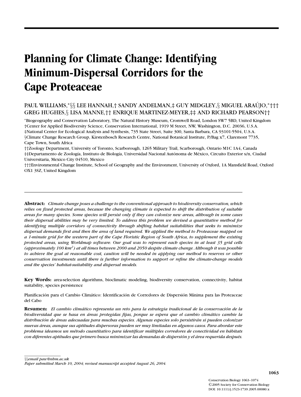 Planning for Climate Change: Identifying Minimum-Dispersal Corridors for the Cape Proteaceae