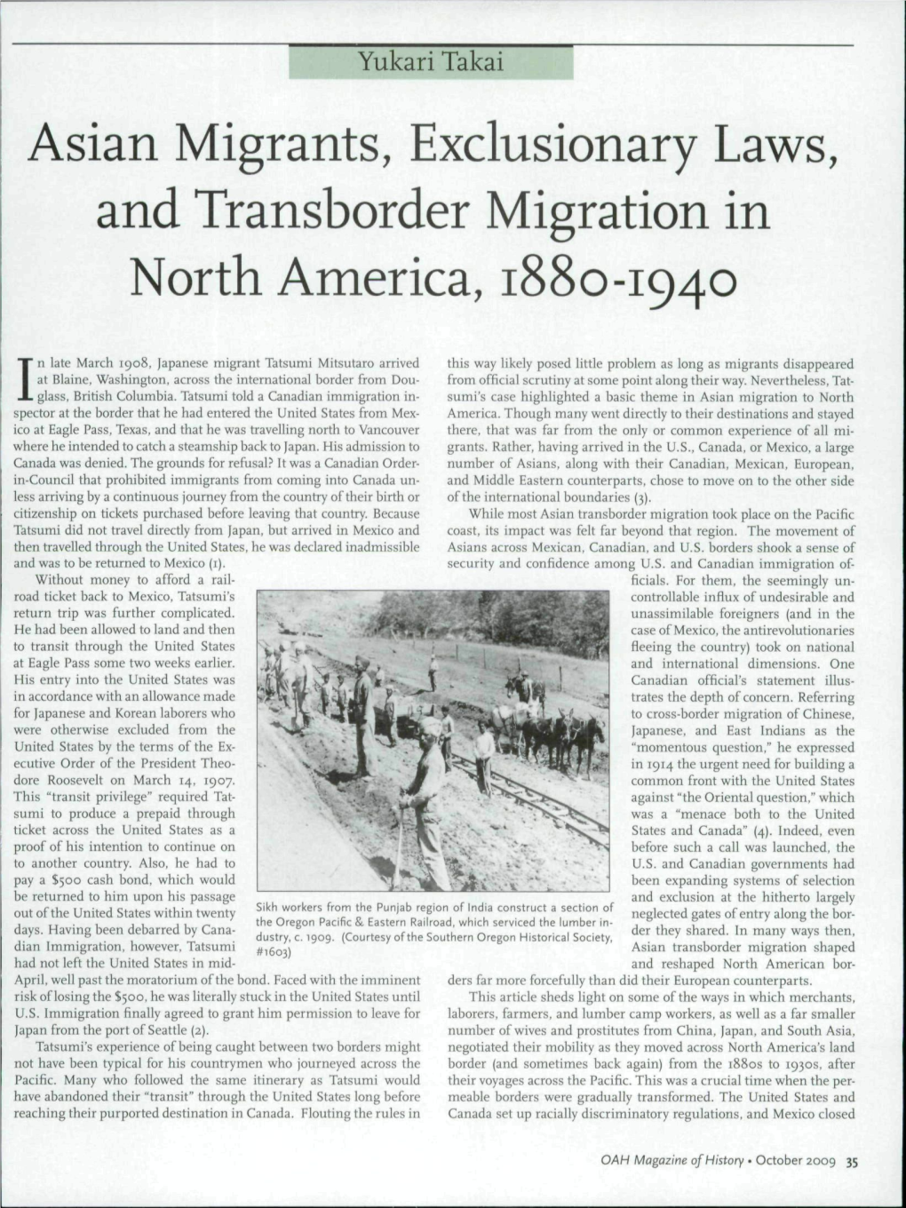 Asian Migrants, Exclusionary Laws, and Transborder Migration in North America, 1880-1940